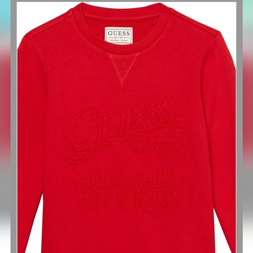GUESS Boys' Embroidered Logo French Terry Sweatshirt Bright Red Size 18